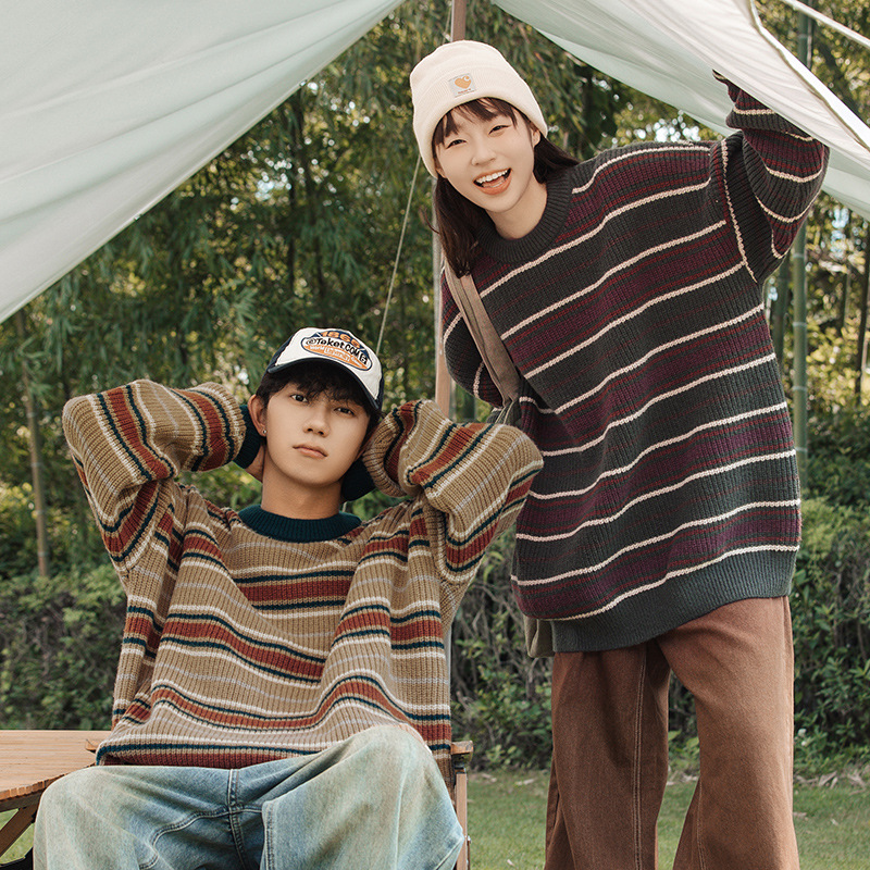 Streetwear Brand England - Korean Fashion Vintage Striped Knit Sweater