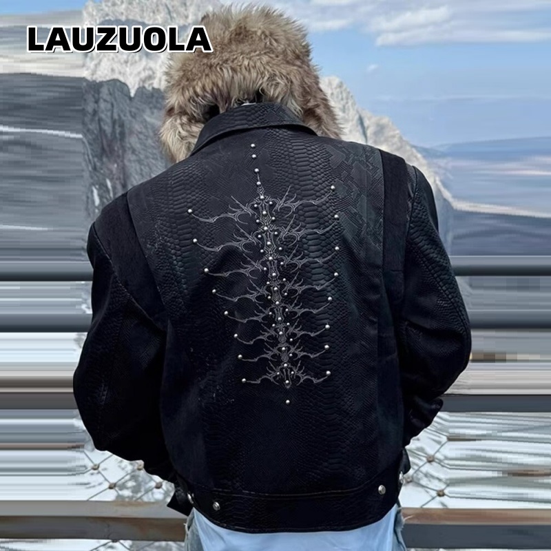 Men Black Snake Embossed Jacke - Streetwear Zipper review and price