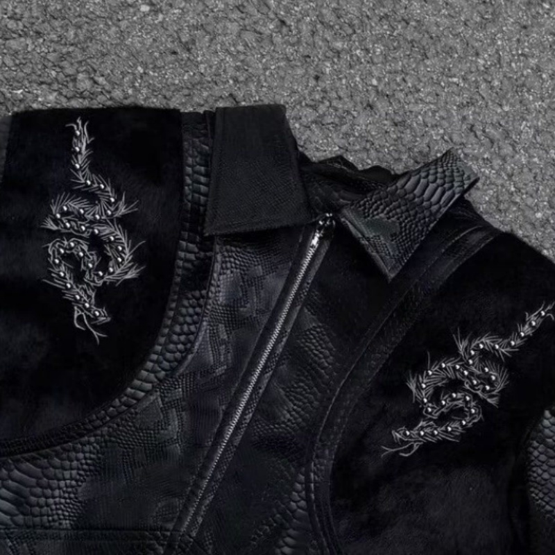 Men Black Snake Embossed Jacke - Streetwear Zipper review and price