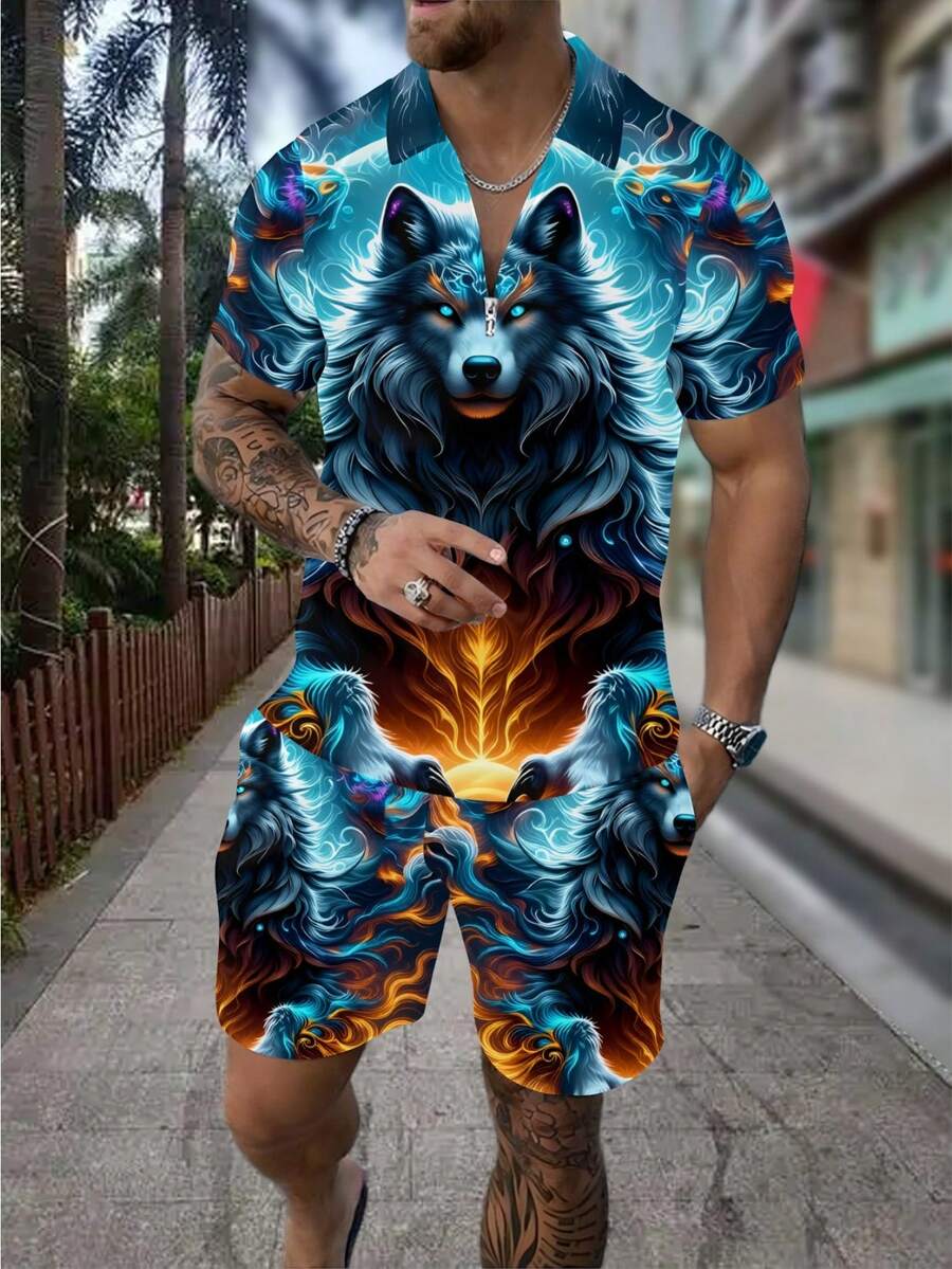 Men's Fashion 3D Wolf Print Zi - Streetwear Zipper review and price