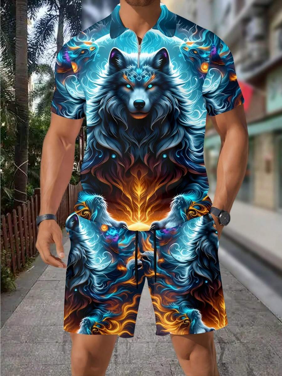 Men's Fashion 3D Wolf Print Zi - Streetwear Zipper review and price