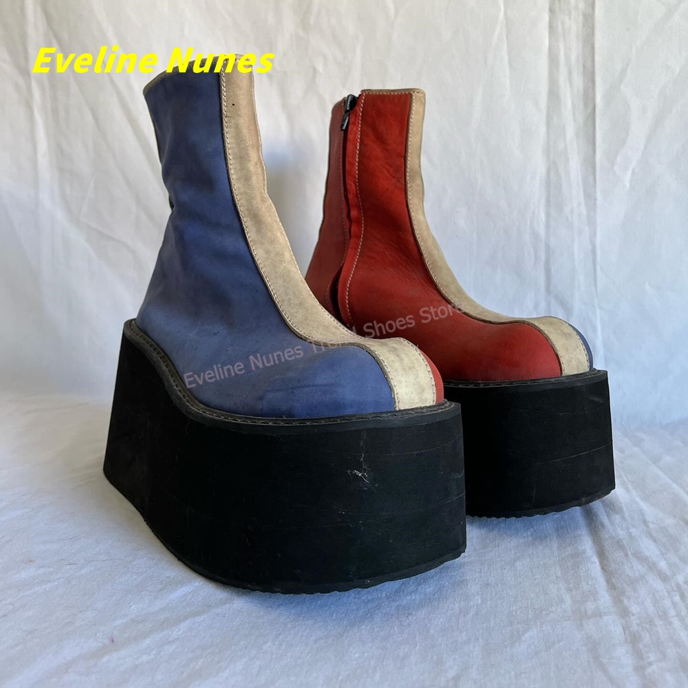 Y2K Red Blue Platform Ankle Bo - Streetwear Zipper review and price