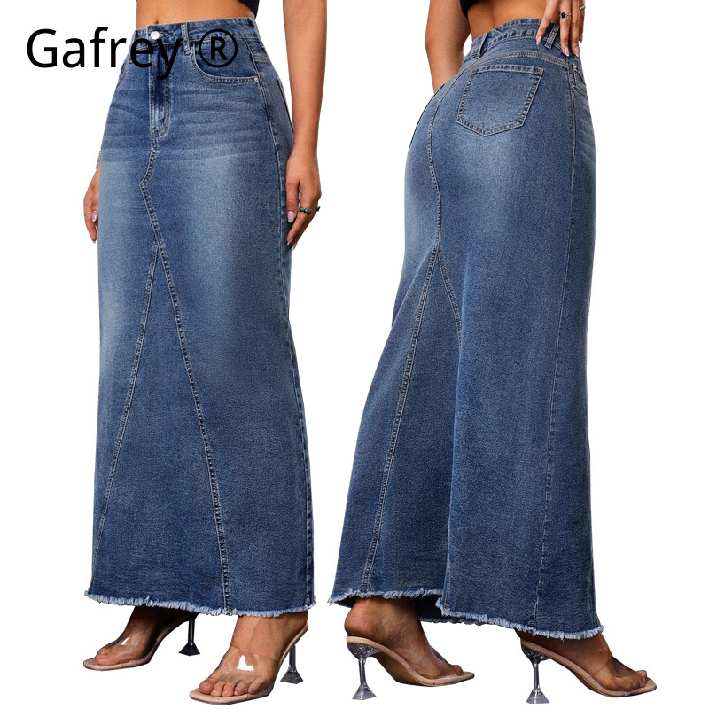 Women Denim Midi Skirt High Wa - Streetwear Zipper review and price
