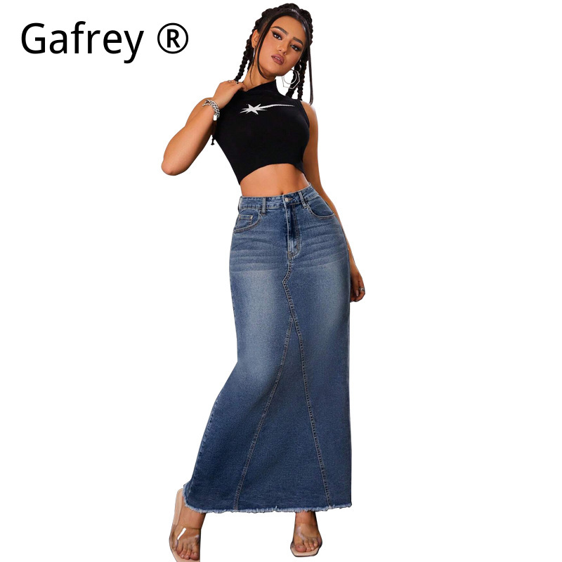 Women Denim Midi Skirt High Wa - Streetwear Zipper review and price