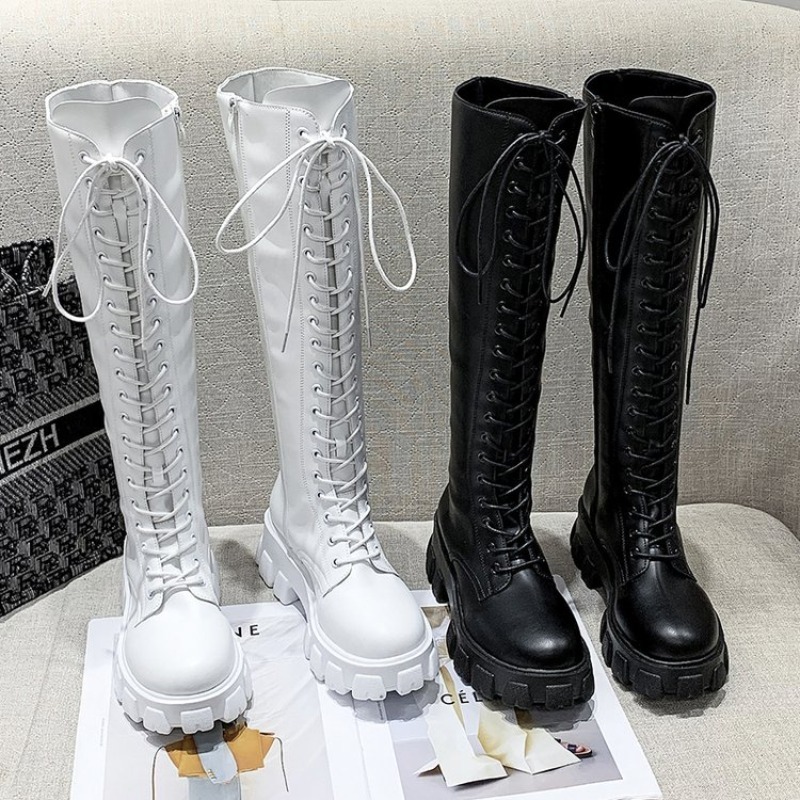 Women Knee High Boots Lace Up  - Streetwear Zipper review and price