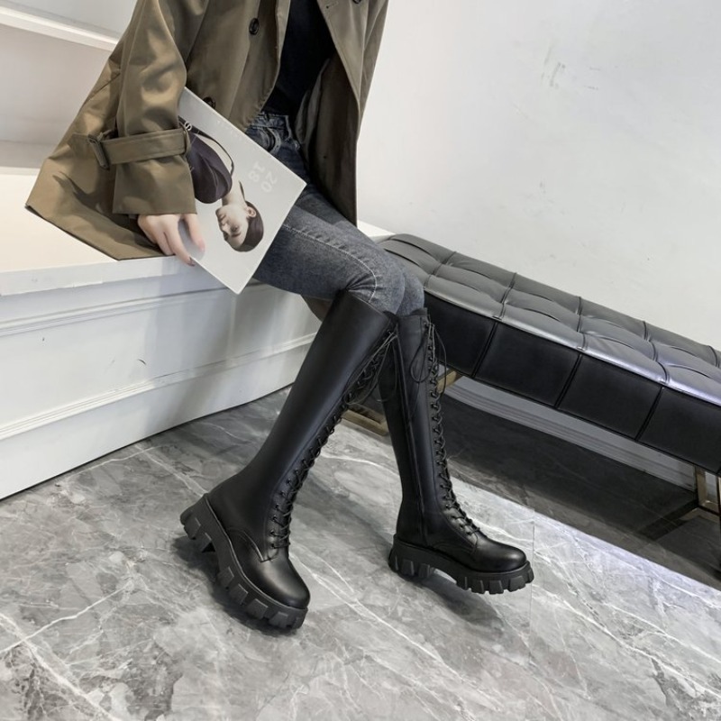 Women Knee High Boots Lace Up  - Streetwear Zipper review and price