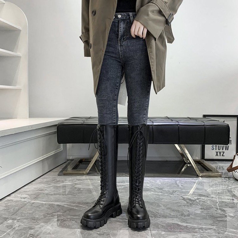 Women Knee High Boots Lace Up  - Streetwear Zipper review and price